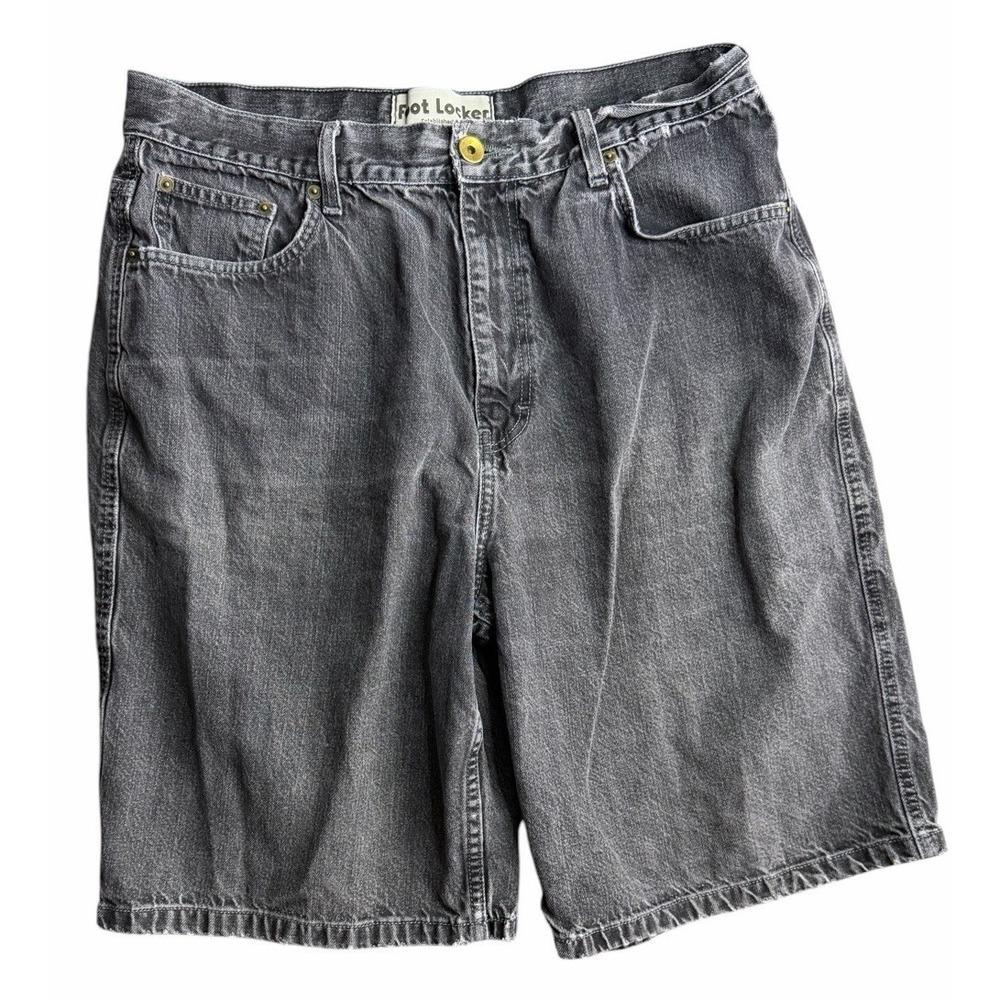 Vintage Y2K Foot Locker Baggy Black Wash Denim Skater Jorts Size 36
